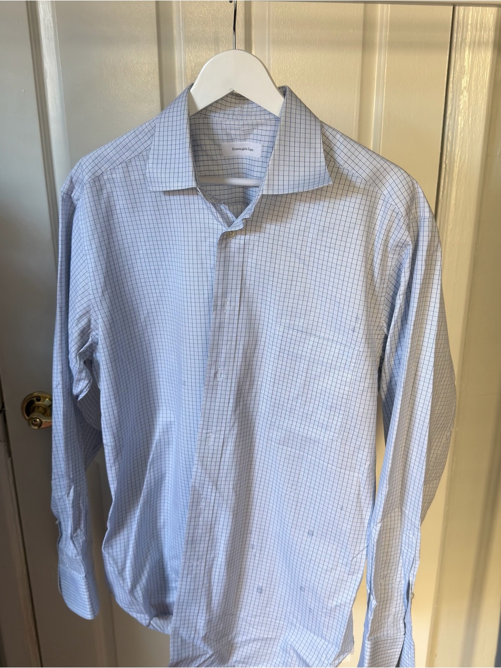 Ermenegildo Men's Light Blue Check Dress Shirt - Classic Spread Collar